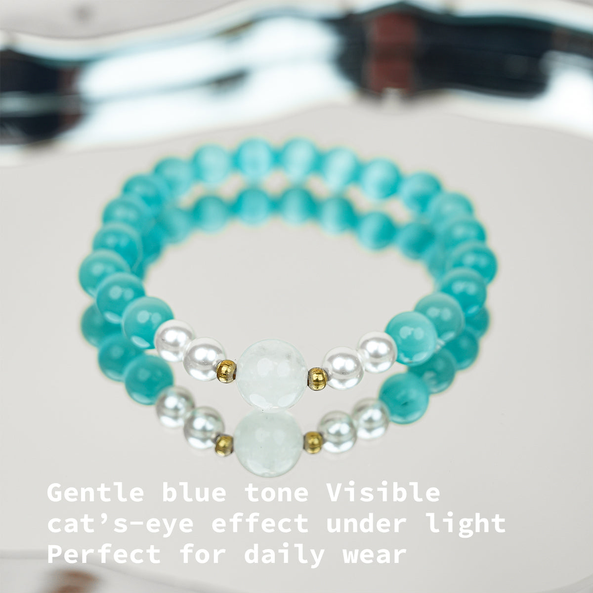 8mm Light Blue Cat's Eye Bracelet - Gentle Skin-Enhancing Style