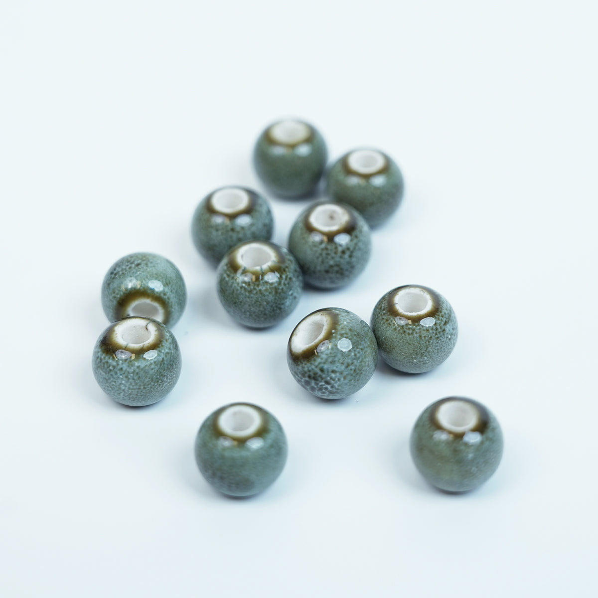 Handmade DIY 8mm Flower Glaze Leopard Print Porcelain Beads (30 pcs) - Leopard Green White