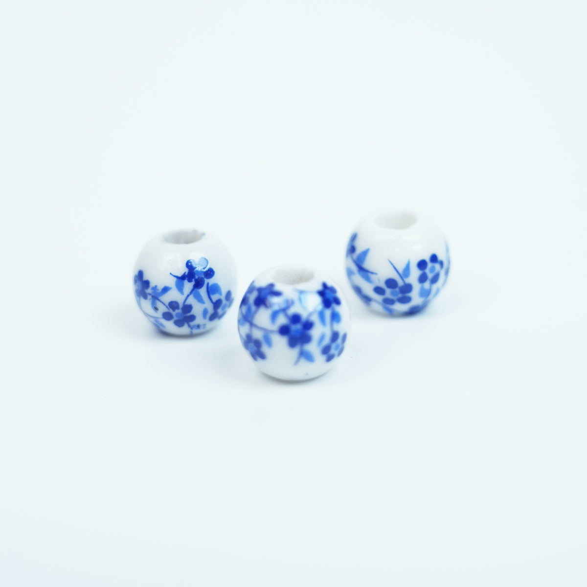 Handmade DIY Blue and White Porcelain Flower Beads (10 pcs) - Blue Floral Pattern