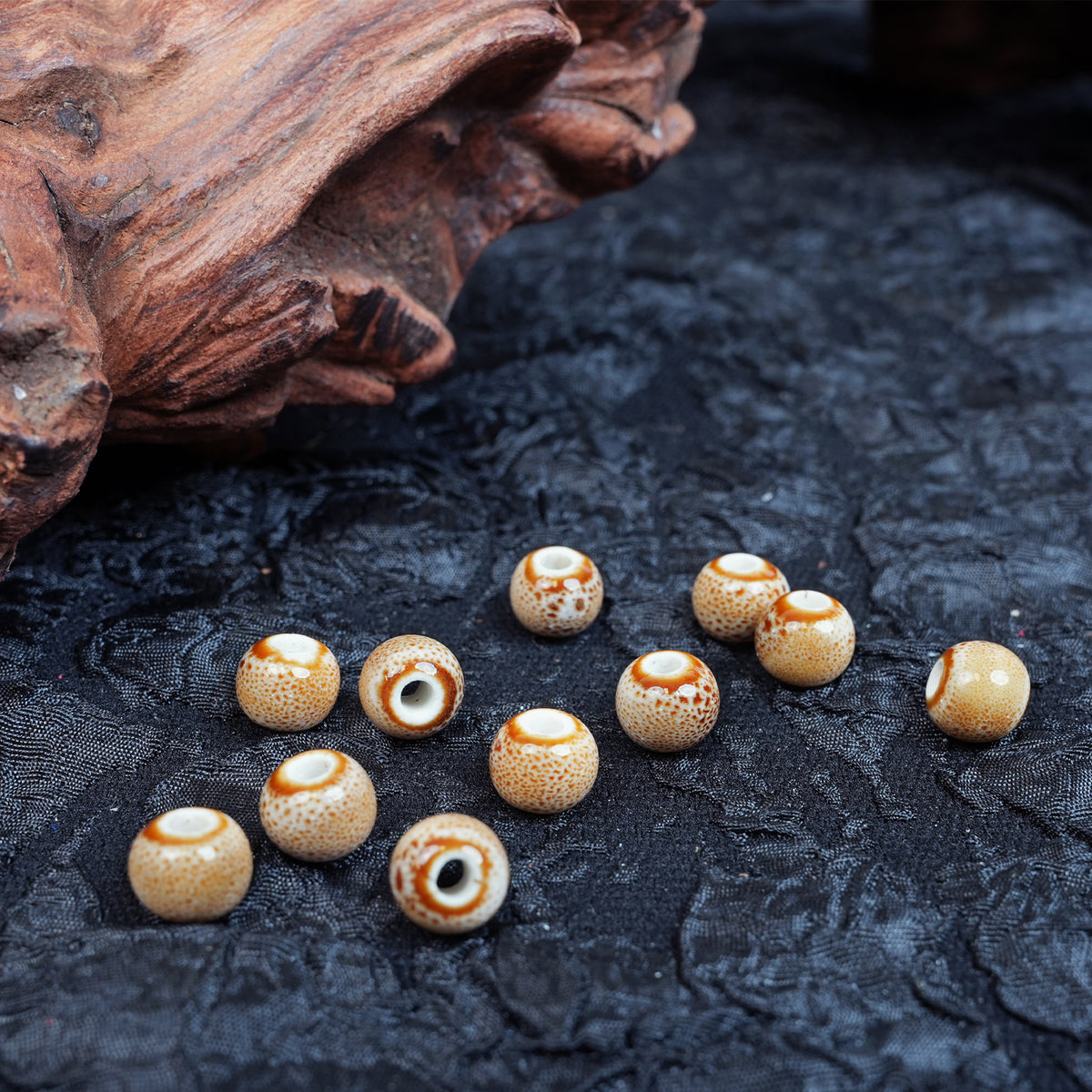 Handmade DIY 8mm Flower Glaze Leopard Print Porcelain Beads (30 pcs) - Leopard Cafe White