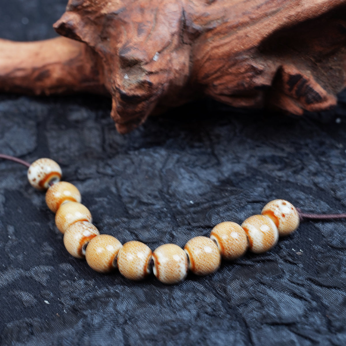 Handmade DIY 8mm Flower Glaze Leopard Print Porcelain Beads (30 pcs) - Leopard Cafe White