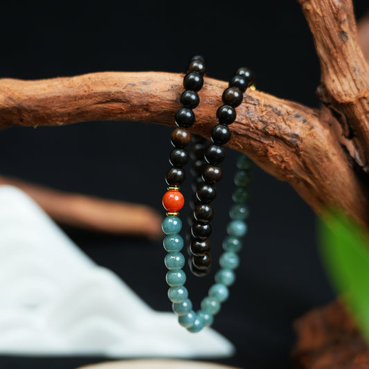 Black Rosewood & Blue Crystal Double-Wrap Unisex Bracelet