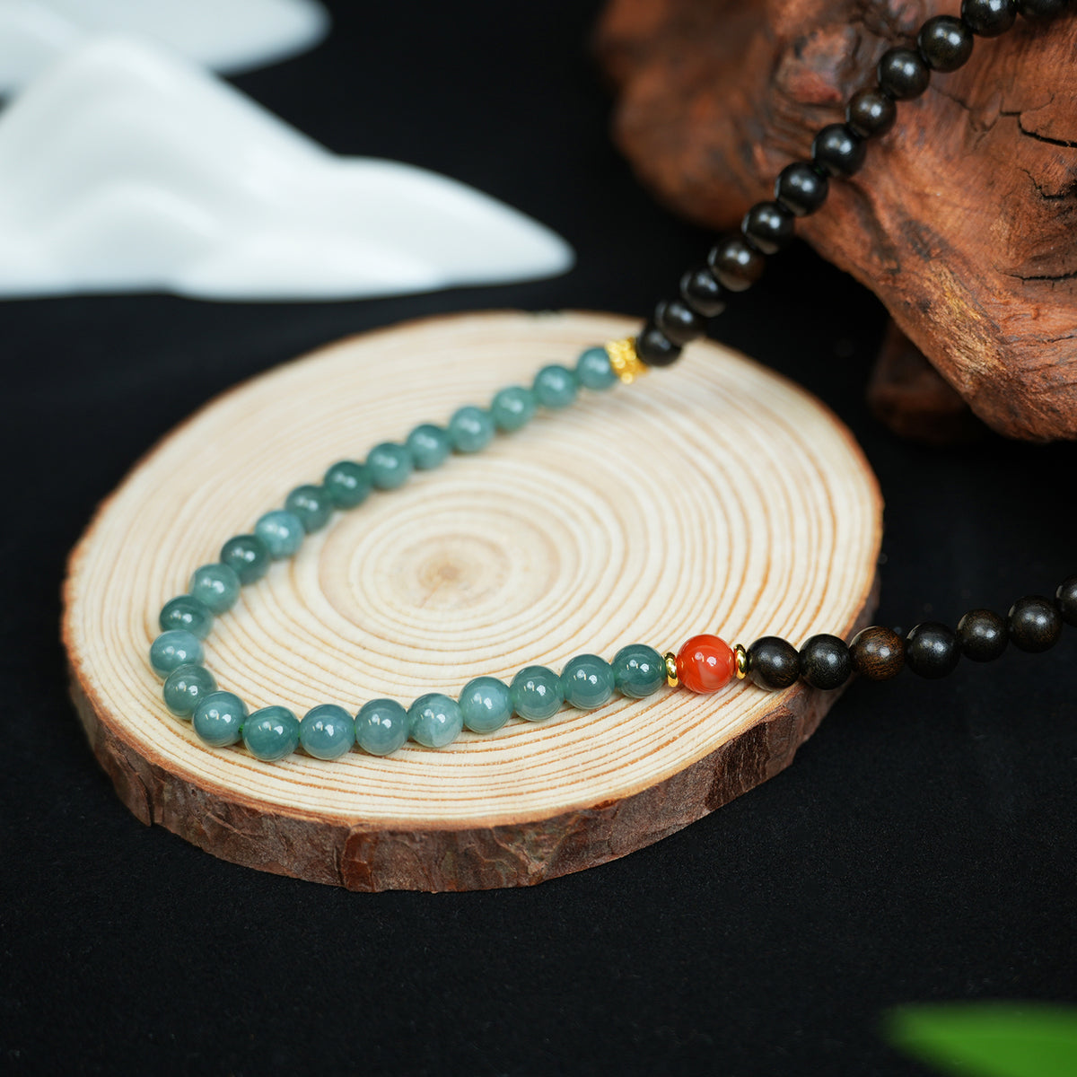 Black Rosewood & Blue Crystal Double-Wrap Unisex Bracelet