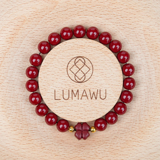 8mm Cinnabar Purple Gold Sand Four-Leaf Clover Bracelet - Joy & Luck Style