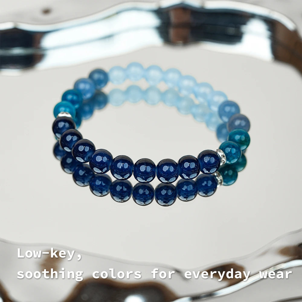 New Chinese Five Elements Water Series • Ocean Blue Gradient Bracelet(8mm) Versatile Commute Style