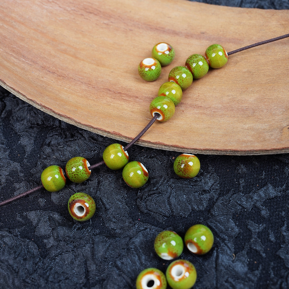 Handmade DIY 8mm Flower Glaze Leopard Print Porcelain Beads (30 pcs) - Leopard Green