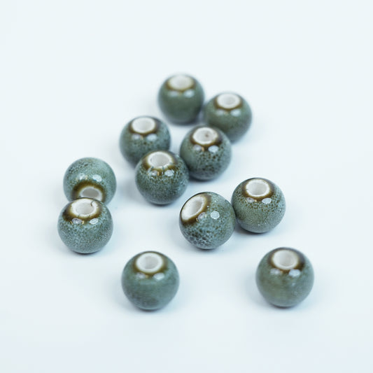 Handmade DIY 8mm Flower Glaze Leopard Print Porcelain Beads (30 pcs) - Leopard Green White