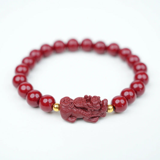 8mm Cinnabar Purple Gold Sand Pixiu Bracelet - Wealth Blessing Style