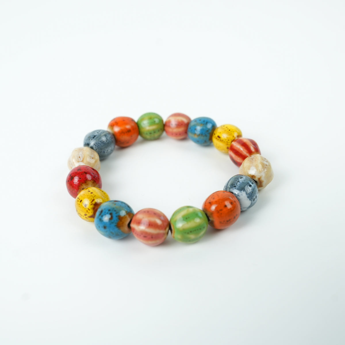 Chinese Ceramic Watermelon-Style Glazed Bead Bracelet