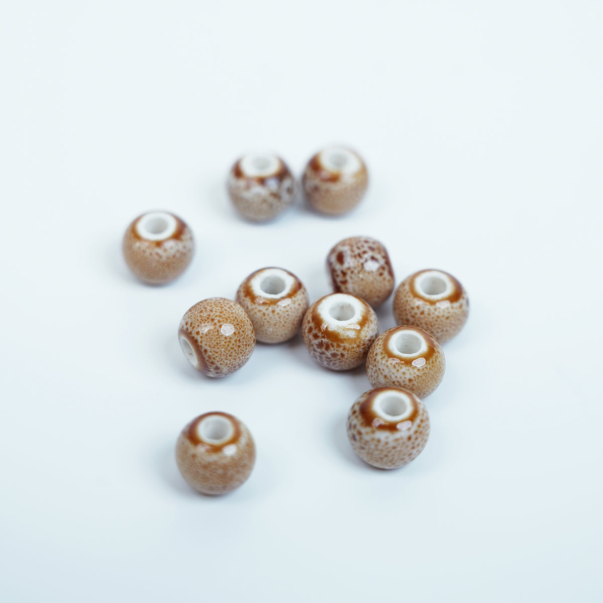 Handmade DIY 8mm Flower Glaze Leopard Print Porcelain Beads (30 pcs) - Leopard Cafe White