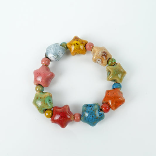 Chinese Ceramic Star-Shaped Bead Bracelet