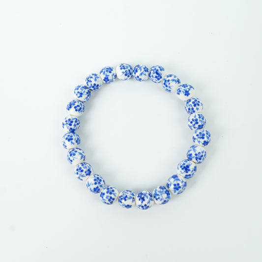 Jingdezhen Ethnic Style Ceramic Bead Bracelet - Indigo Blue-and-White (8mm)