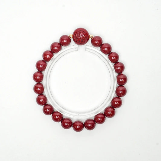 Cinnabar Zodiac Bead Bracelet - Snake (8mm)