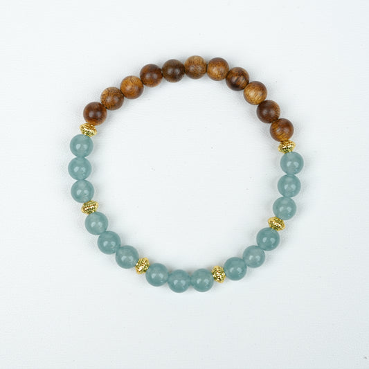 6mm Blue Water Jade Agate Agarwood Single Loop Bracelet - Zen Chinese Style