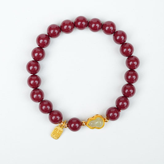High-Content Purple Gold Sand Hetian White Jade Gourd Bracelet for Women